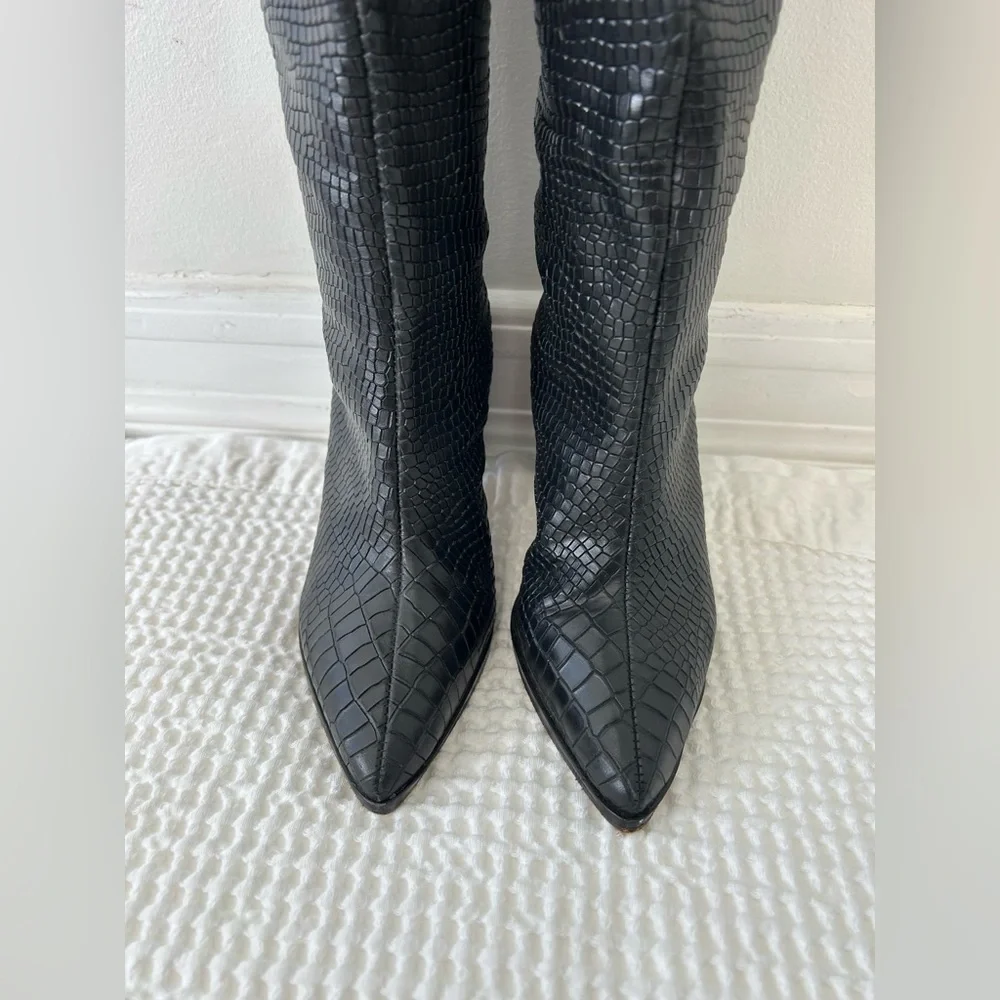 SCHUTZ - Maryana Crocodile Embossed Knee-High Block Boot Size 5 - Picture 9 of 13